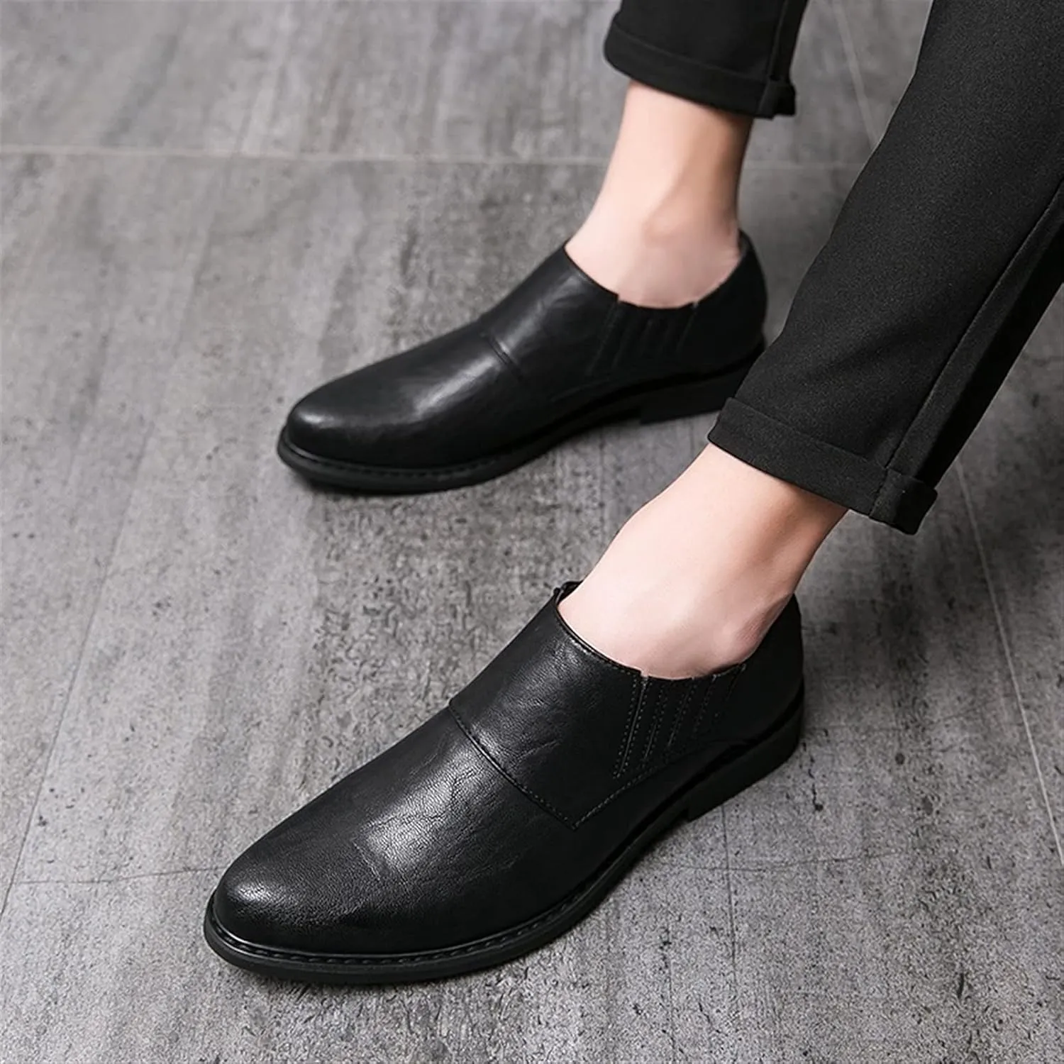 Shoes Dress Oxford for Men Lace Up Burnish Round Toe Vegan Leather Anti-Slip Block Heel Low Top Non Slip Wedding