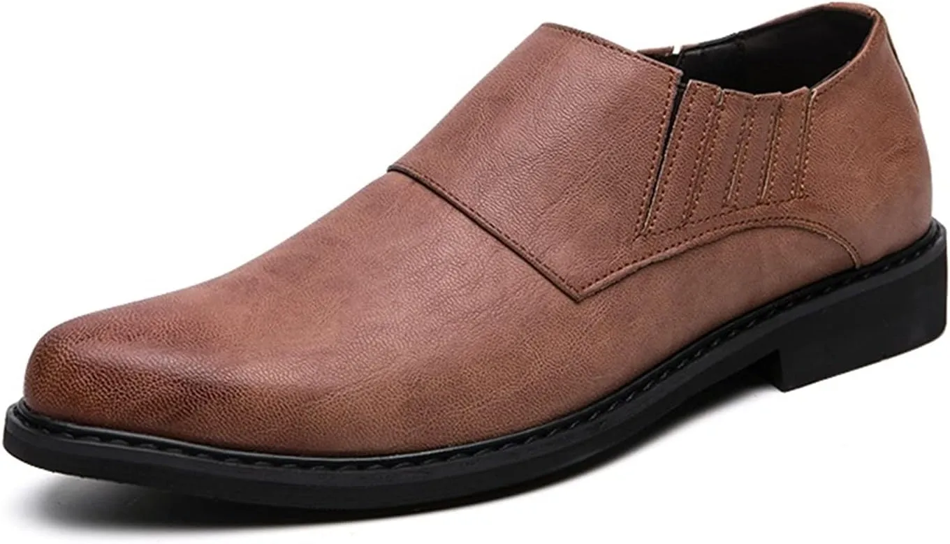Shoes Dress Oxford for Men Lace Up Burnish Round Toe Vegan Leather Anti-Slip Block Heel Low Top Non Slip Wedding