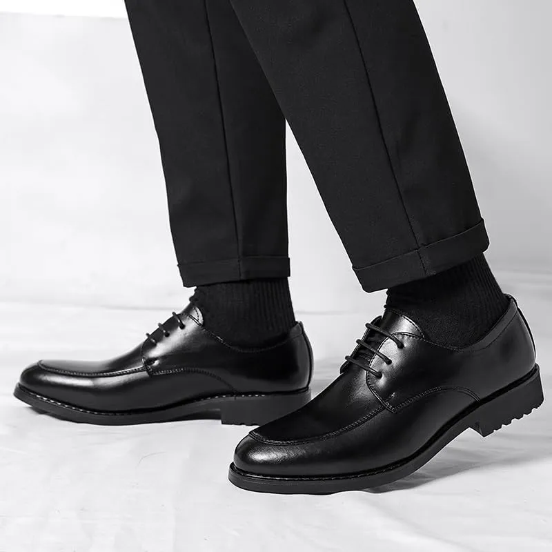 Shoes Dress Oxford for Men Lace Up Pointed Toe Vegan Leather Apron Toe Derby Shoes Non Slip Block Heel Anti-Slip Rubber Sole Slip Resistant Party