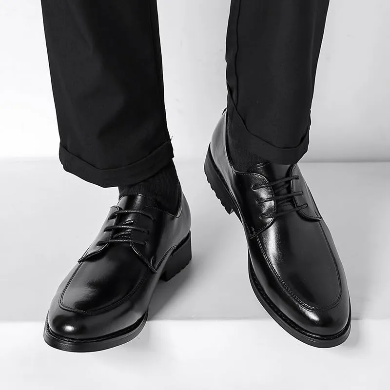 Shoes Dress Oxford for Men Lace Up Pointed Toe Vegan Leather Apron Toe Derby Shoes Non Slip Block Heel Anti-Slip Rubber Sole Slip Resistant Party