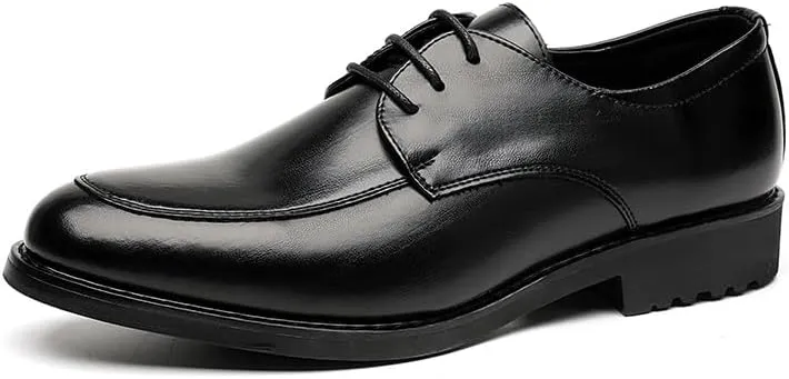 Shoes Dress Oxford for Men Lace Up Pointed Toe Vegan Leather Apron Toe Derby Shoes Non Slip Block Heel Anti-Slip Rubber Sole Slip Resistant Party