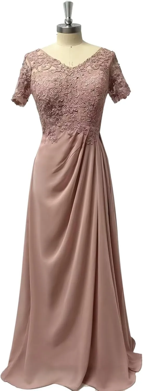 Short Sleeve Mother of The Bride Dresses Chiffon Laces Wedding Guest Dress Appliques Mother of The Groom Dress