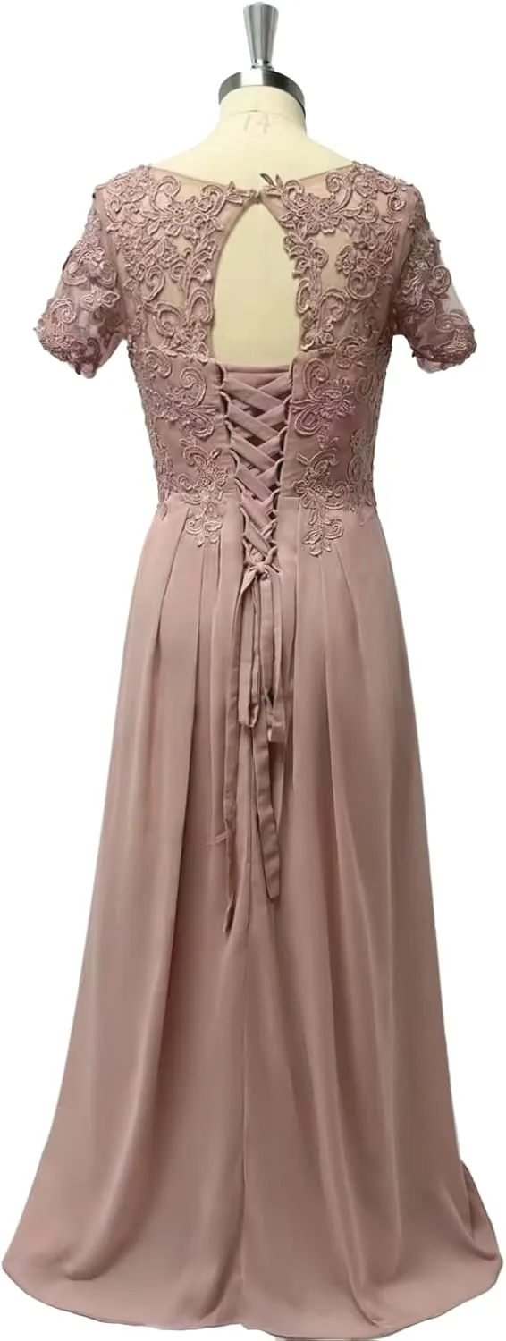 Short Sleeve Mother of The Bride Dresses Chiffon Laces Wedding Guest Dress Appliques Mother of The Groom Dress