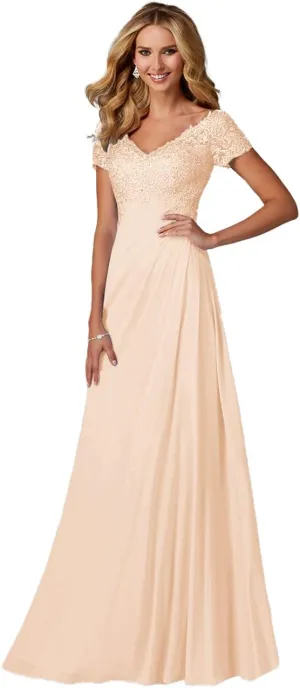 Short Sleeve Mother of The Bride Dresses Chiffon Laces Wedding Guest Dress Appliques Mother of The Groom Dress