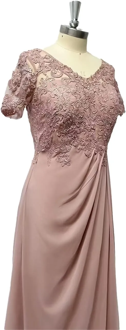 Short Sleeve Mother of The Bride Dresses Chiffon Laces Wedding Guest Dress Appliques Mother of The Groom Dress