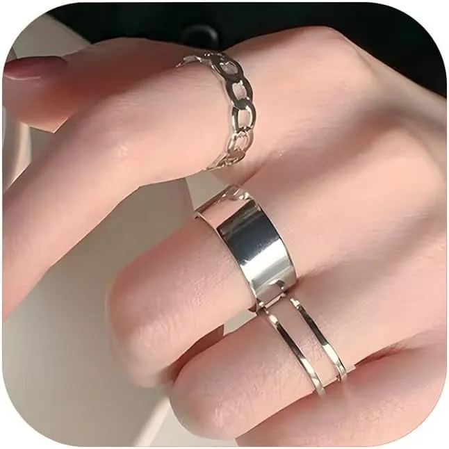 Silver Gothic Knuckle Ring Set for Men Women 3 Pcs Open Finger Geometric Rings Punk Stackable Rings