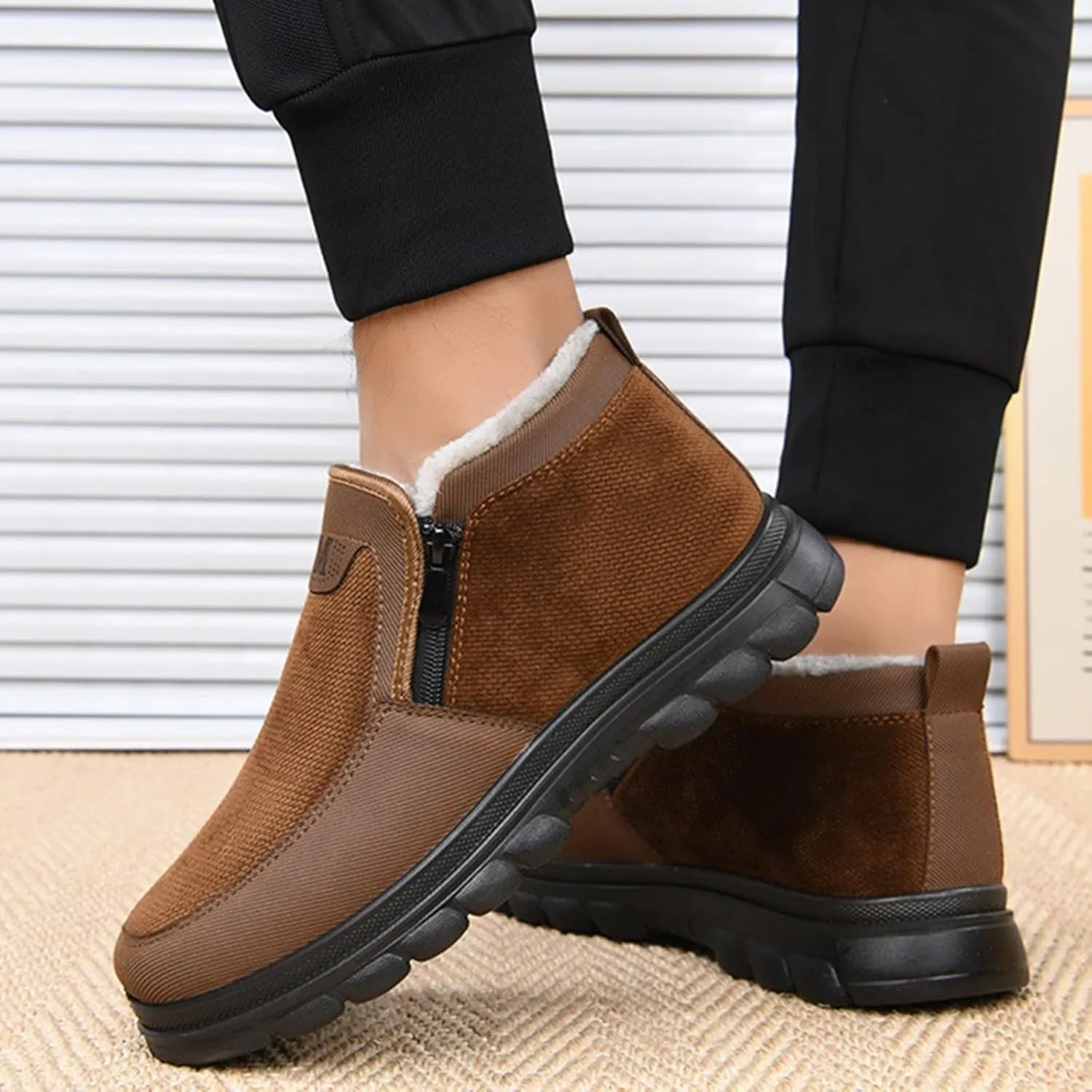 Snow Shoes For Men Plush Lined Side Zipper Walking Shoes Pull-on Hiking Boots Women aterproof Soft Casual Shoes