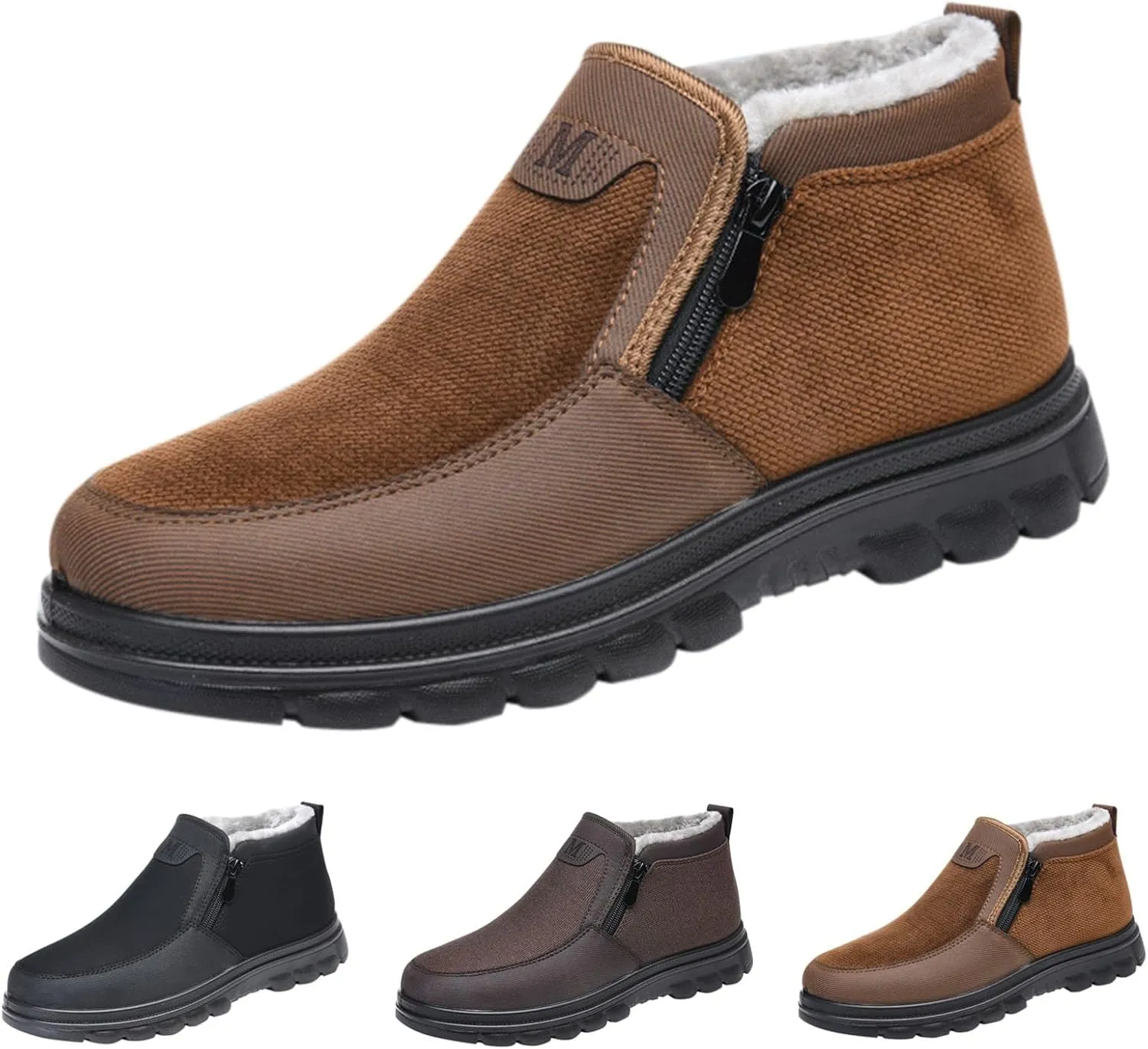 Snow Shoes For Men Plush Lined Side Zipper Walking Shoes Pull-on Hiking Boots Women aterproof Soft Casual Shoes