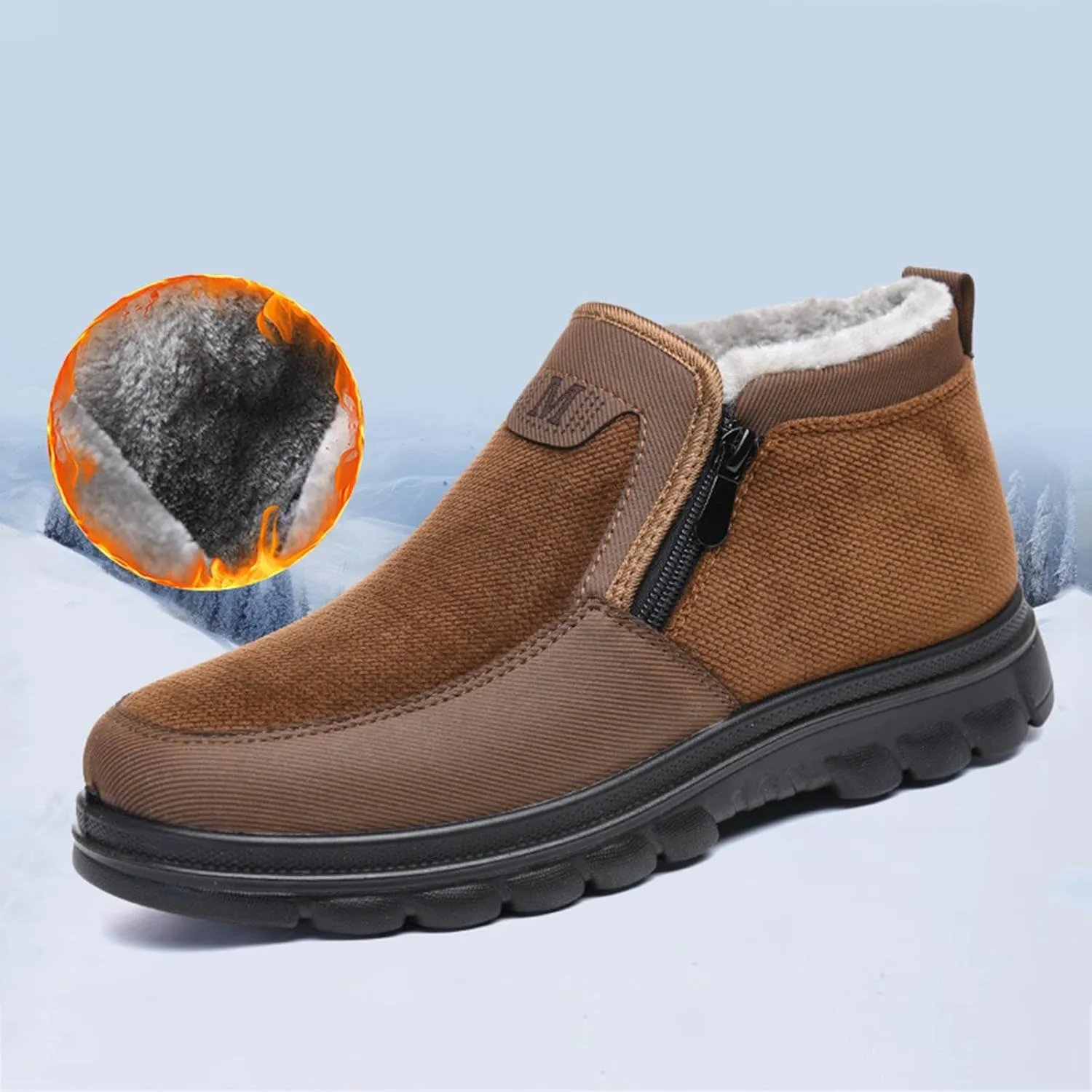 Snow Shoes For Men Plush Lined Side Zipper Walking Shoes Pull-on Hiking Boots Women aterproof Soft Casual Shoes