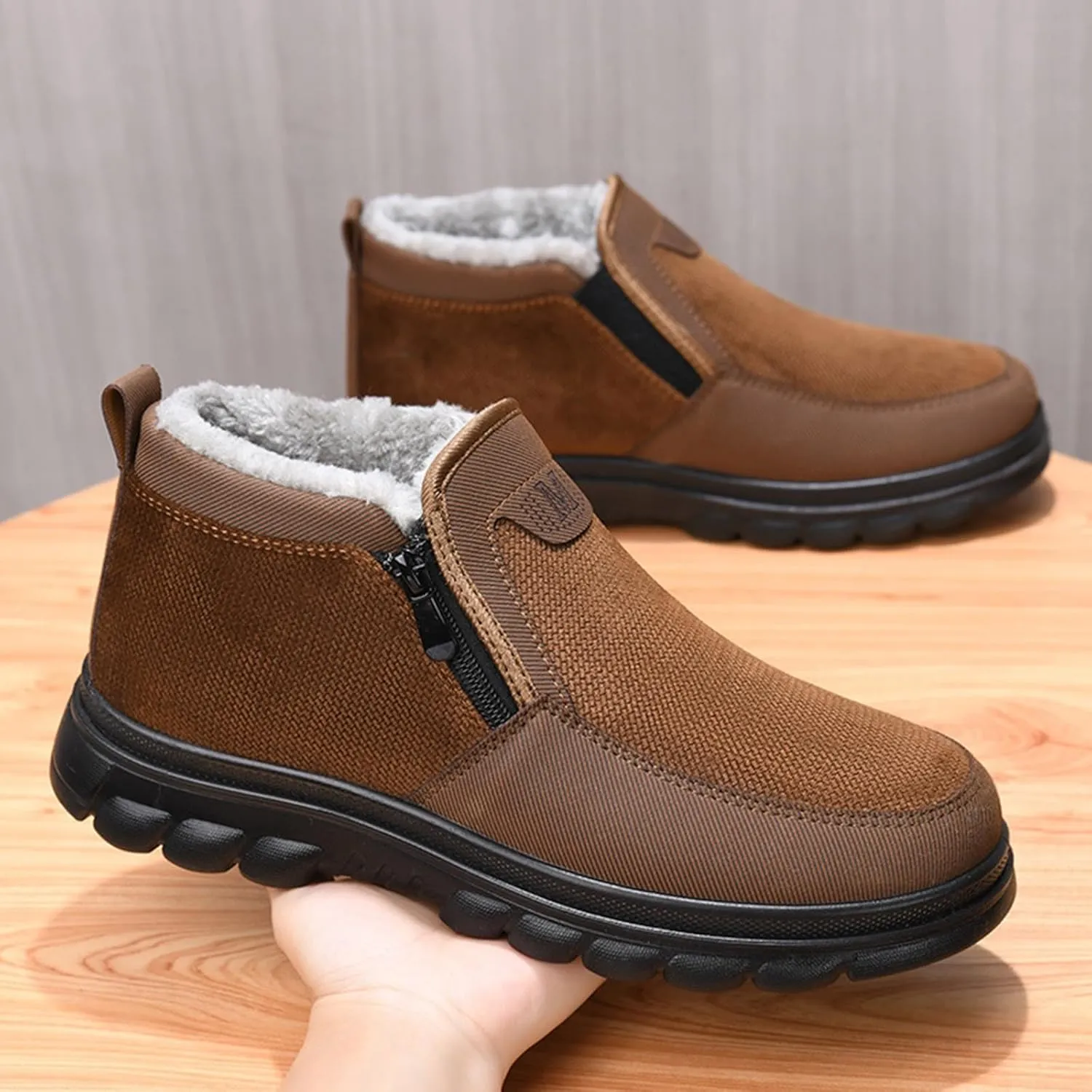Snow Shoes For Men Plush Lined Side Zipper Walking Shoes Pull-on Hiking Boots Women aterproof Soft Casual Shoes