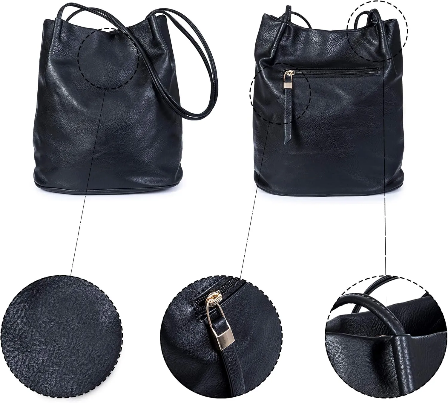 Soft Vegan Leather Hobo Bucket Shoulder Bag for Women  Medium Purse with Magnetic Opening  Delilah
