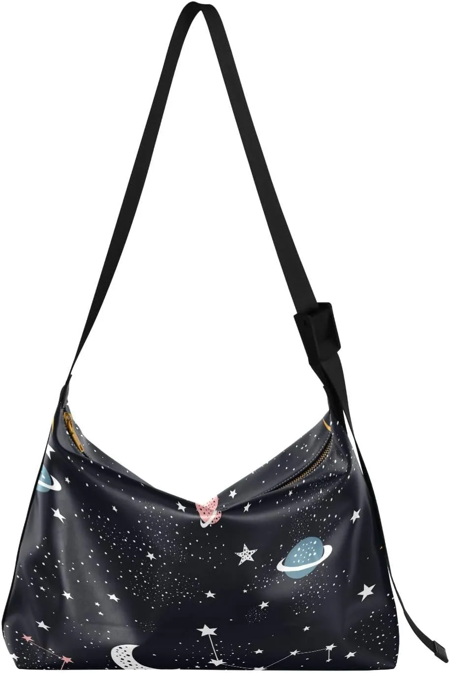 Space Galaxy Planets Womens Shoulder Bag Hobo Crossbody Leather Casual Tote Bag for Women Large Hand Drawn Handbag Shopping Bag