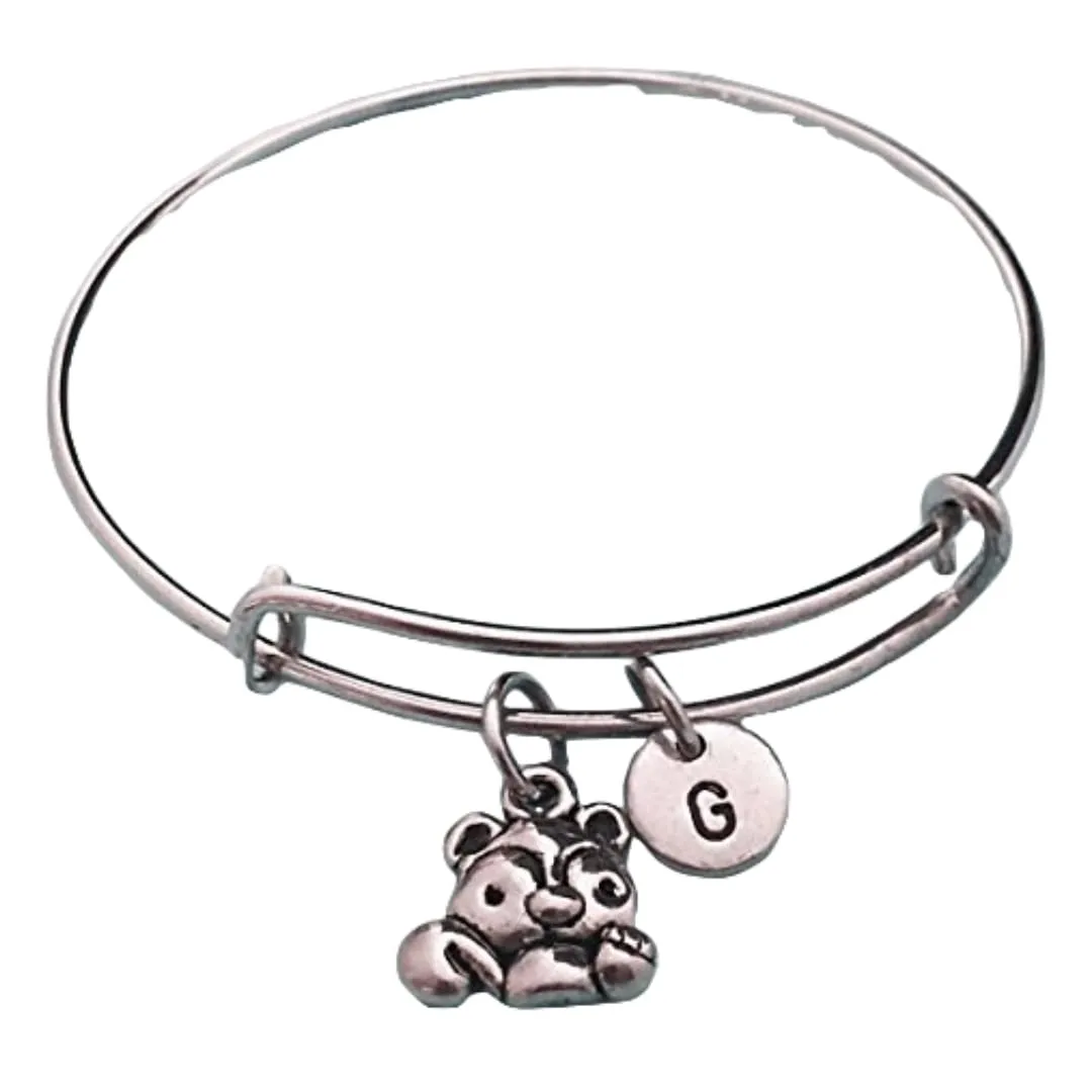 Squirrel bangle, squirrel charm bracelet, expandable bangle, charm bangle, personalized bracelet, initial bracelet, monogram