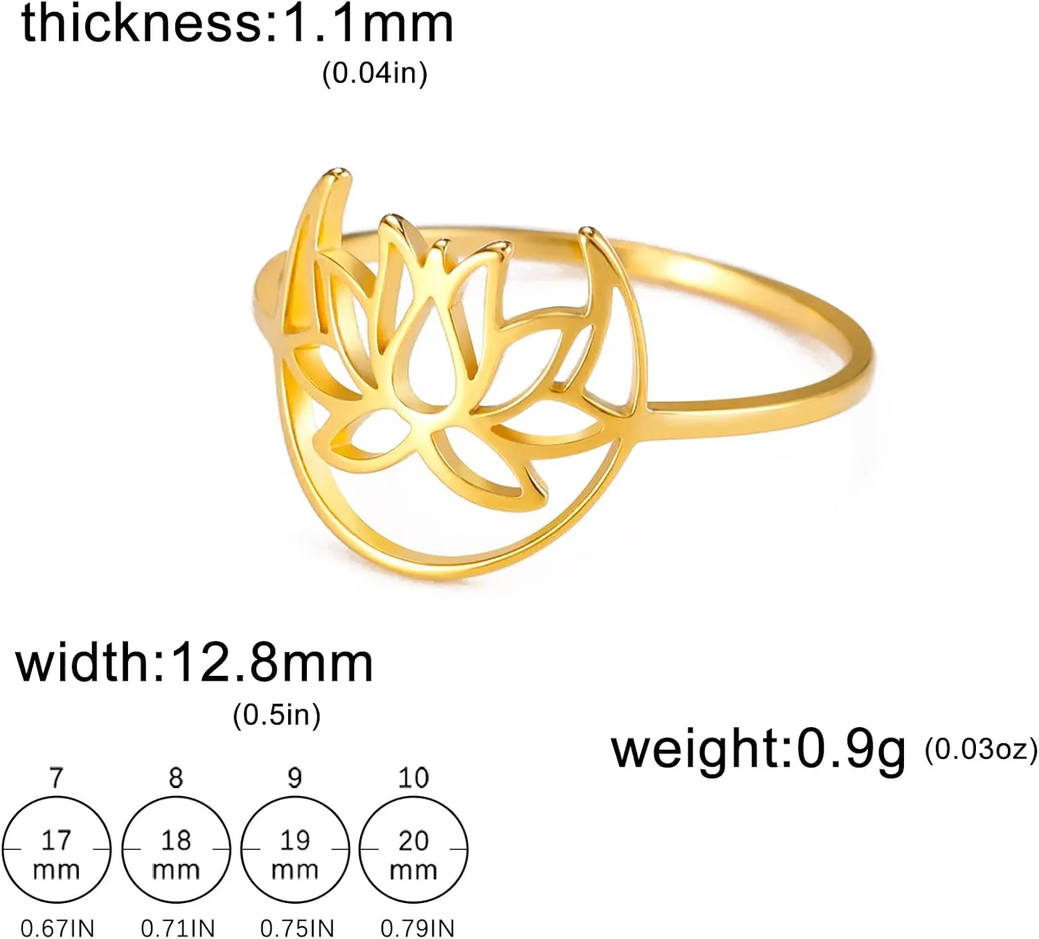 TEAMER Lotus Ring Stainless Steel Moon Lotus Ring Geometric Ring Simple Jewelry for Women