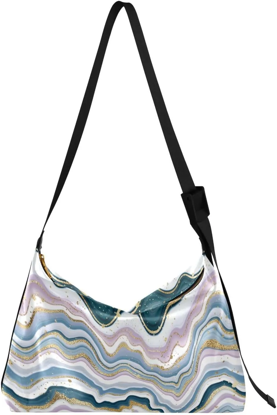 Texture Pink Blue Hobo Crossbody Bags for Women Leather Large Shoulder Bag Cross Body Gold Veins Pretty Trendy Womens Tote Bags Handbag for Travel Shopping