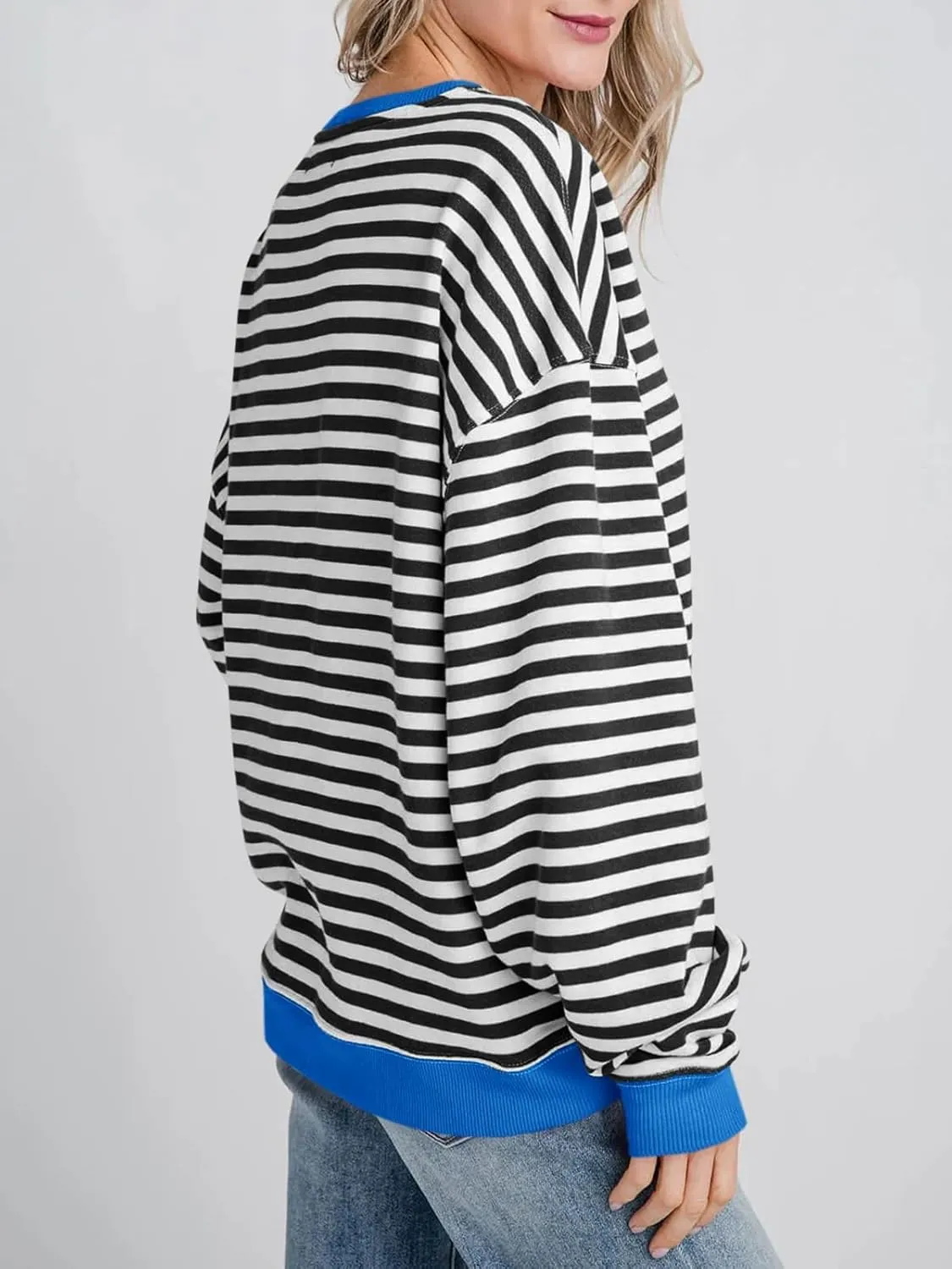 Thatrich Oversized Sweatshirts for Women Striped Crewneck Pullovers Casual Loose Long Sleeve Shirts Trendy Outfits for Fall