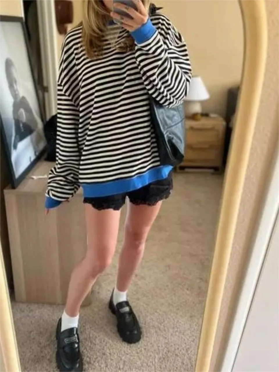 Thatrich Oversized Sweatshirts for Women Striped Crewneck Pullovers Casual Loose Long Sleeve Shirts Trendy Outfits for Fall