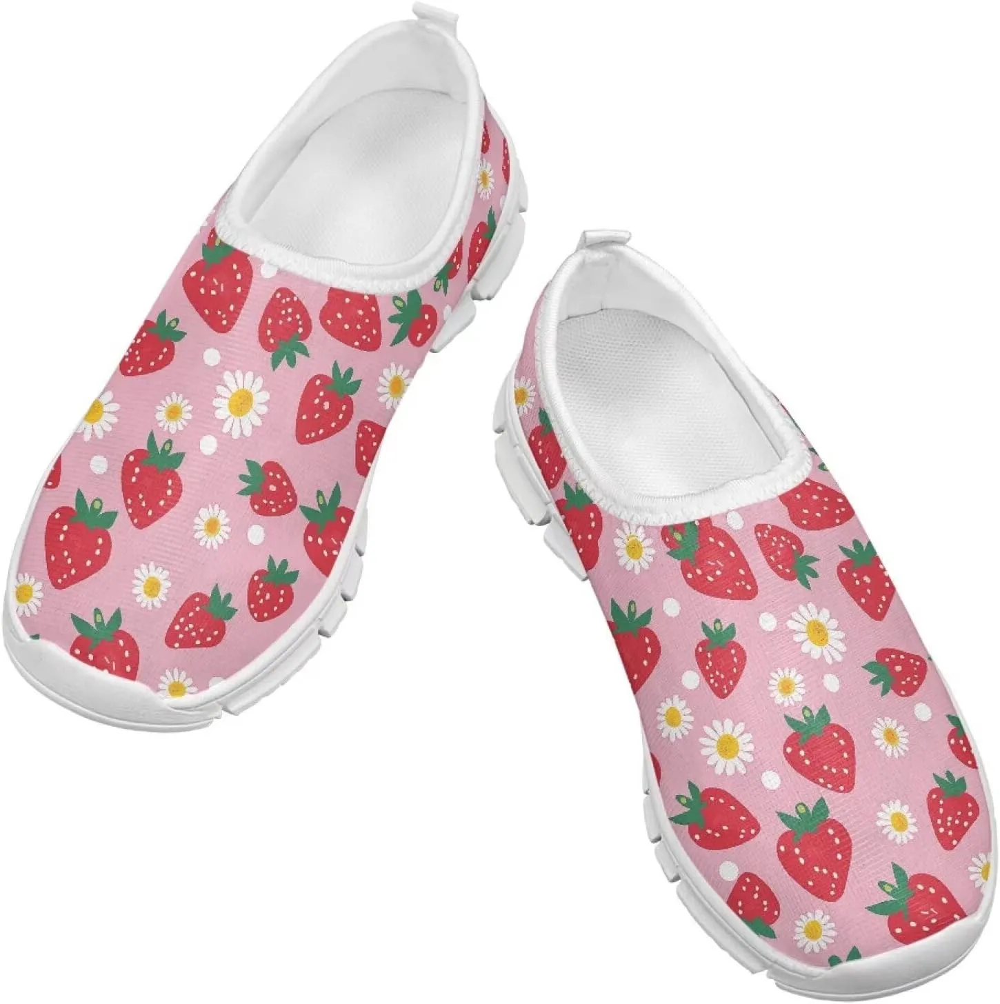 TODIYADDU Graphic Girls Sneakers Kids Breathable Mesh Shoes Lightweight Casual Tennis Running Athletic Sneaker, White