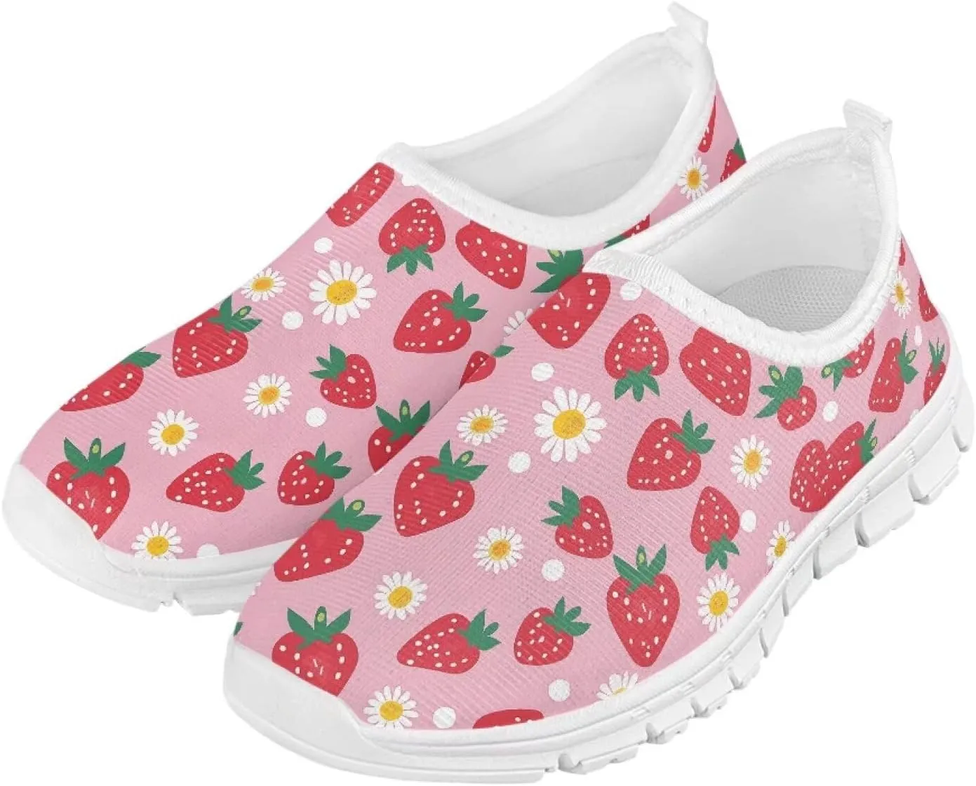TODIYADDU Graphic Girls Sneakers Kids Breathable Mesh Shoes Lightweight Casual Tennis Running Athletic Sneaker, White
