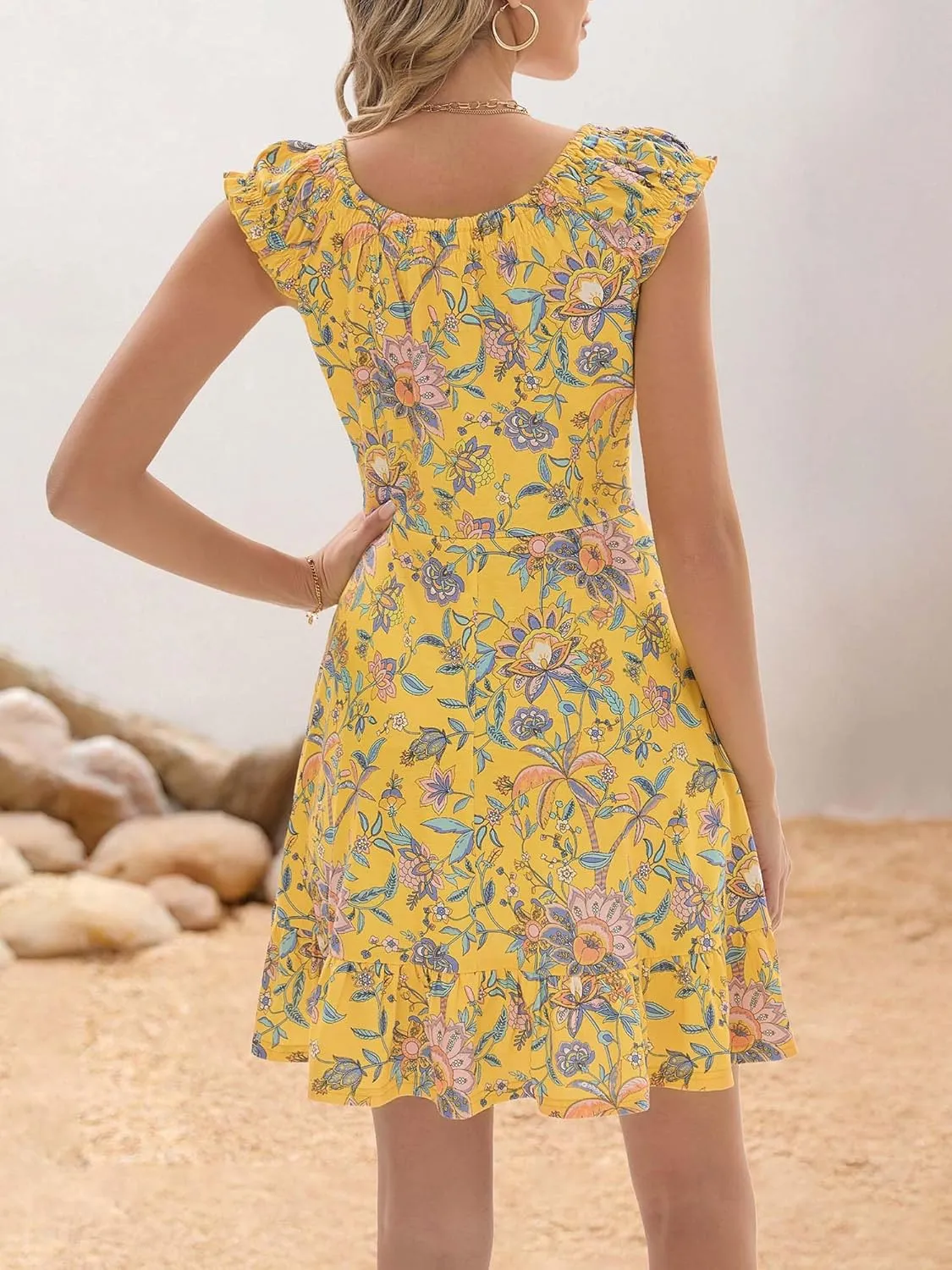 TORARY Women Cute Cap Sleeve Tie Scoop Neck Spring Summer Beach Vacation Boho Dresses 2025 Sundress with Pockets