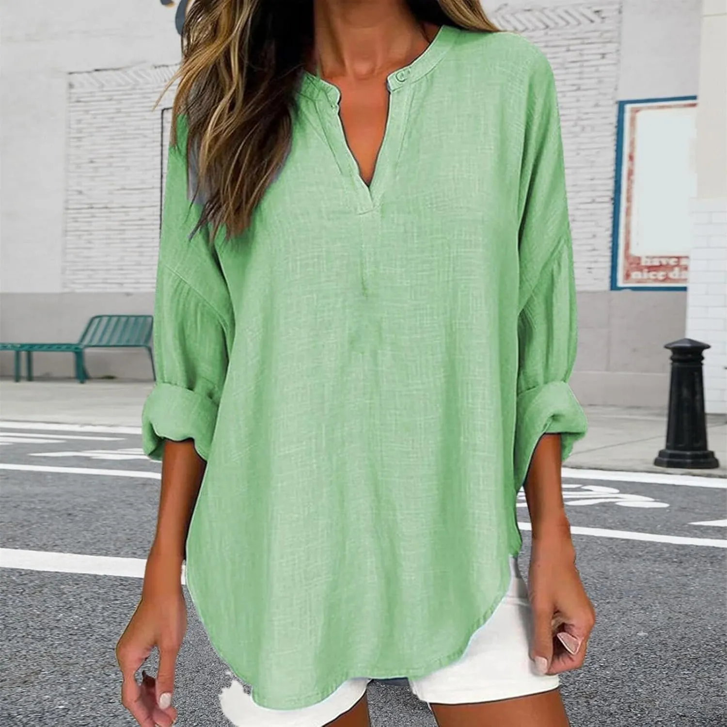 Trendy Dressy Blouses Plus Size Casual Women Size Color Long Blouse Loose Women'S Blouse Fashion Dressy Plain Blouses