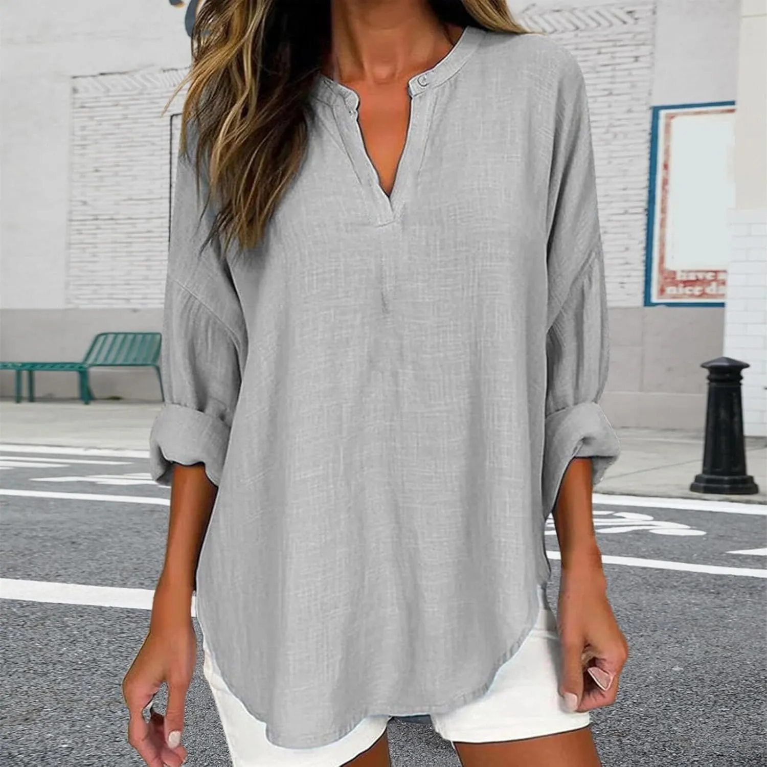 Trendy Dressy Blouses Plus Size Casual Women Size Color Long Blouse Loose Women'S Blouse Fashion Dressy Plain Blouses