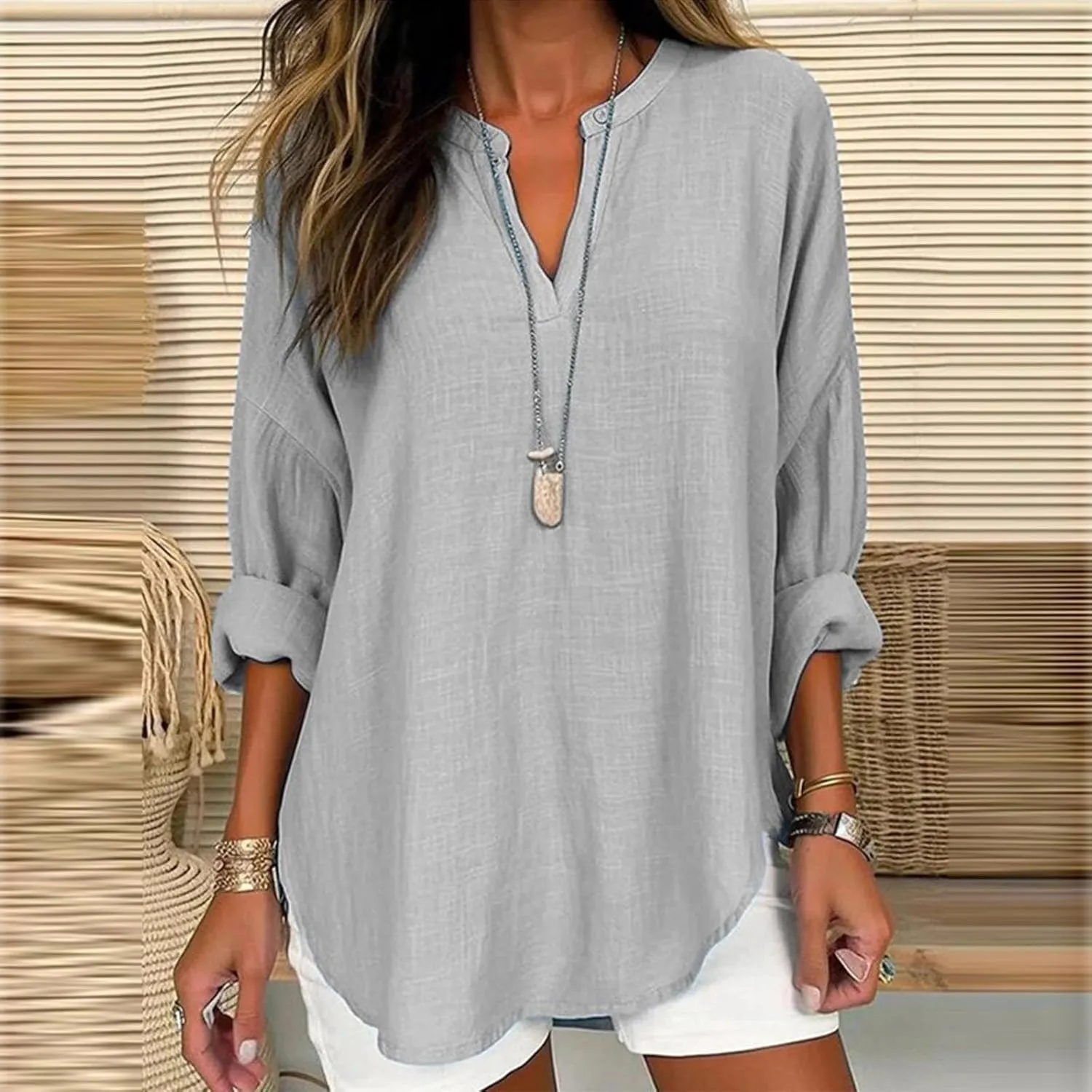 Trendy Dressy Blouses Plus Size Casual Women Size Color Long Blouse Loose Women'S Blouse Fashion Dressy Plain Blouses