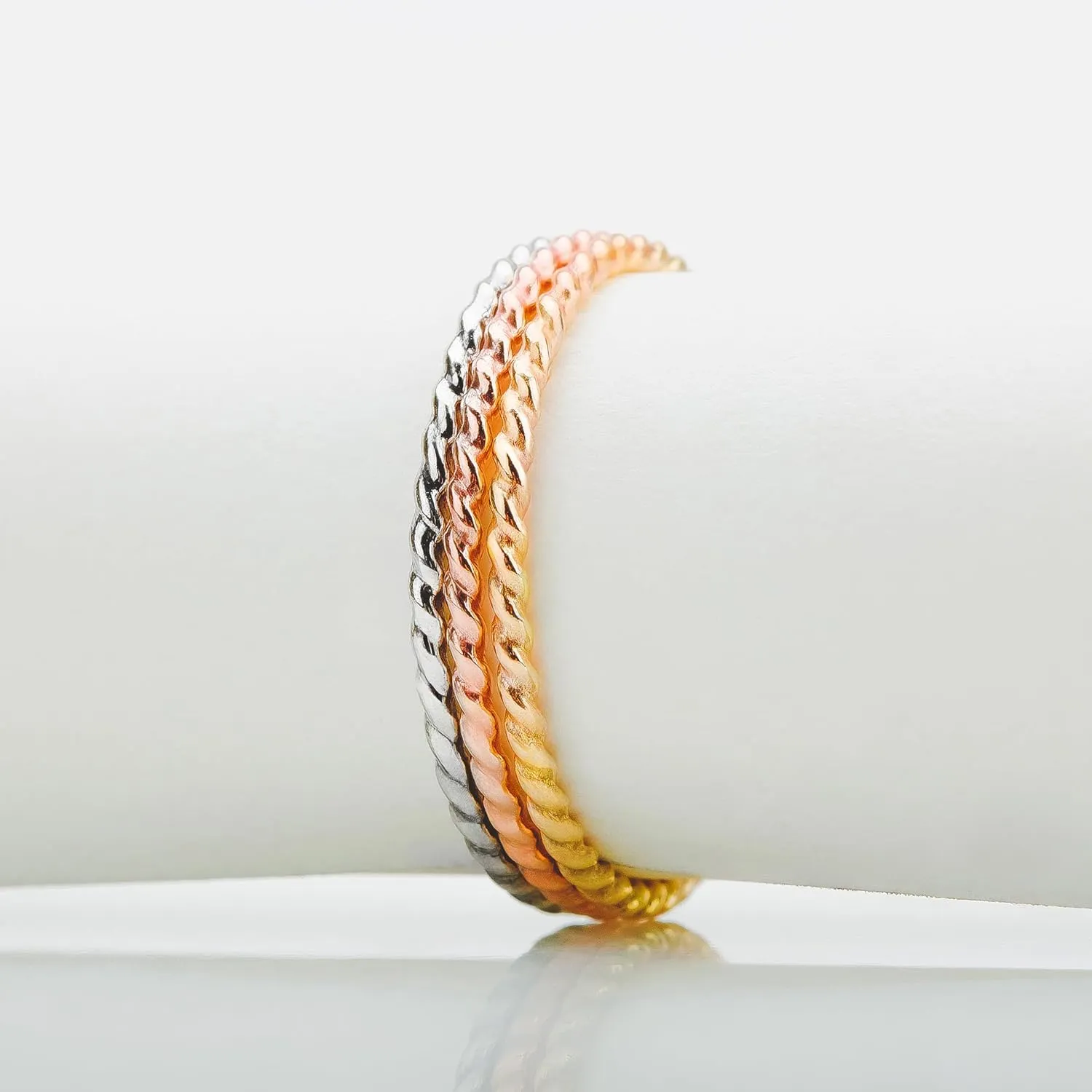 Trio of Braided Rope Stacking Rings | Set of 3 Mixed Metal 1mm Thin Stacking Twist Rings | Silver Gold & Rose Gold | Comfort Fit Sizes 3-12 (6)