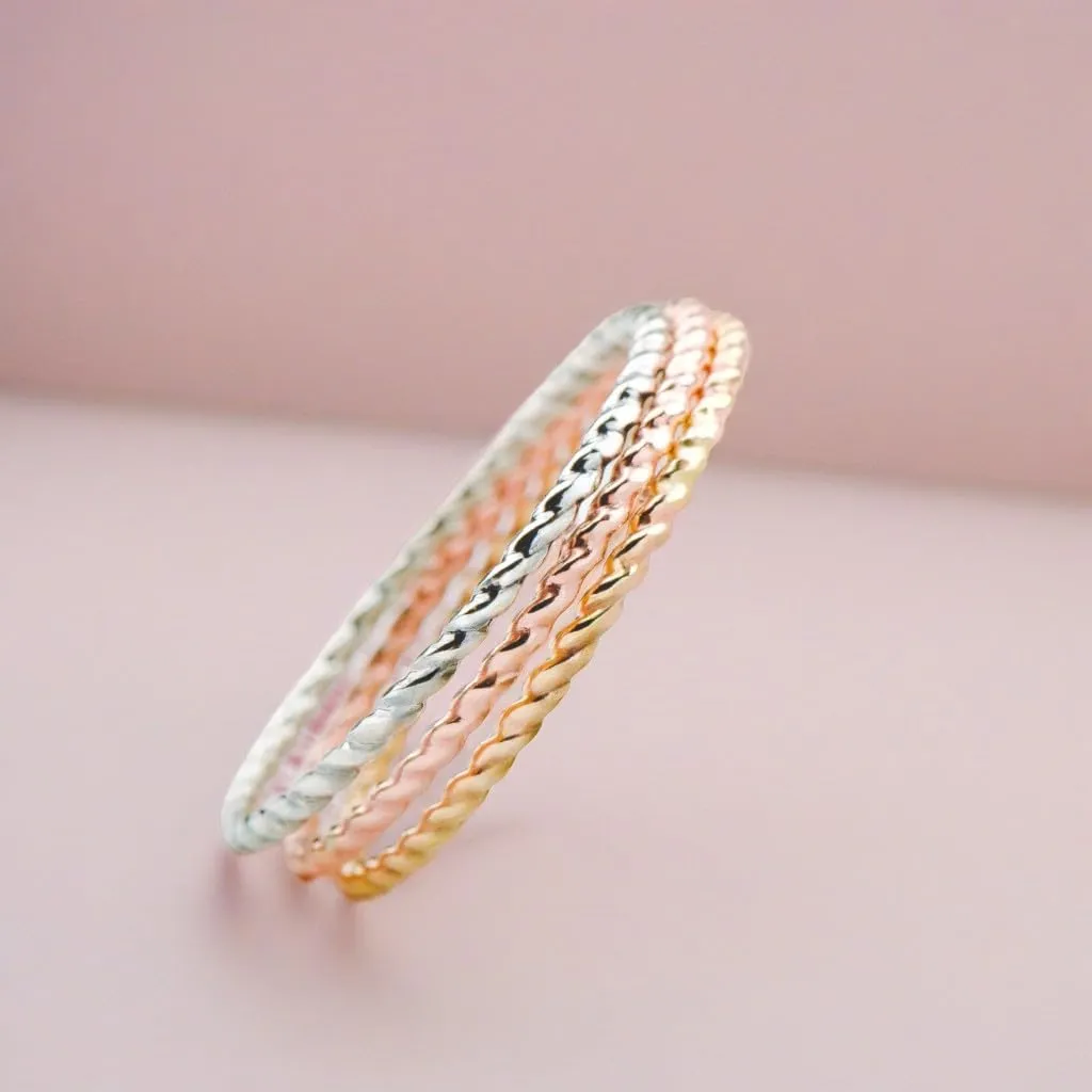 Trio of Braided Rope Stacking Rings | Set of 3 Mixed Metal 1mm Thin Stacking Twist Rings | Silver Gold & Rose Gold | Comfort Fit Sizes 3-12 (6)