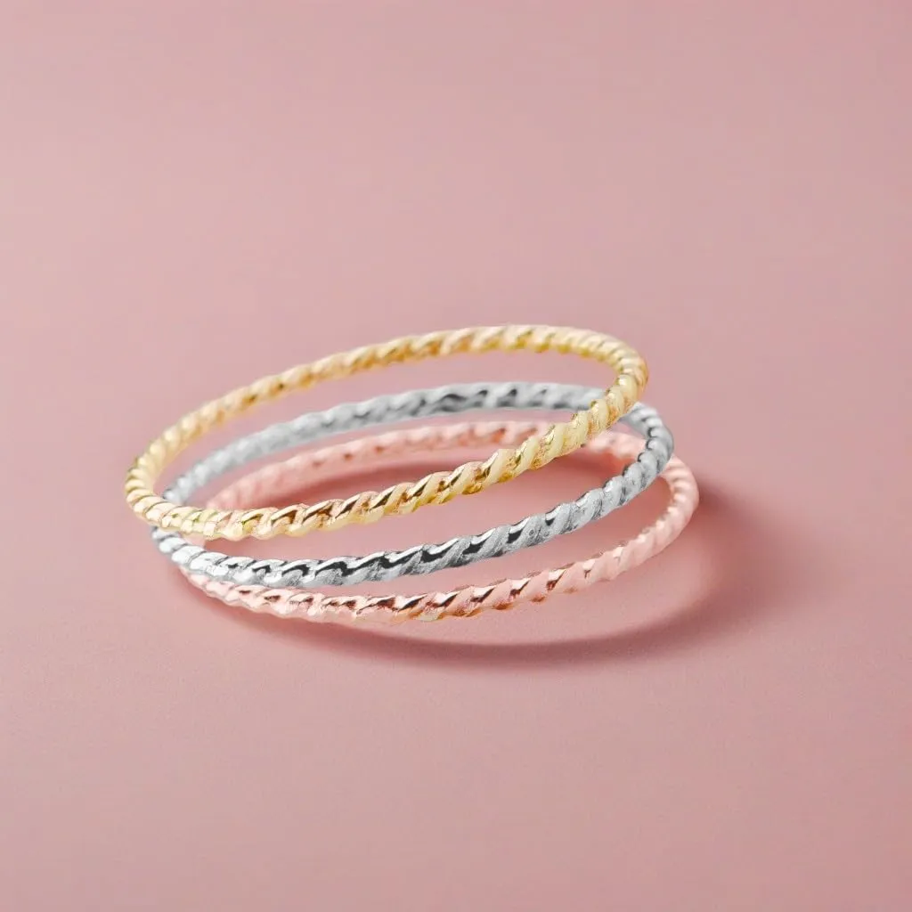 Trio of Braided Rope Stacking Rings | Set of 3 Mixed Metal 1mm Thin Stacking Twist Rings | Silver Gold & Rose Gold | Comfort Fit Sizes 3-12 (6)