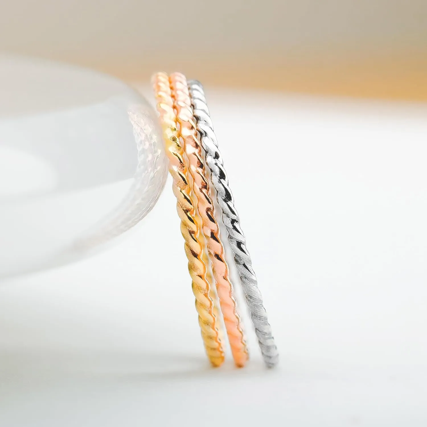 Trio of Braided Rope Stacking Rings | Set of 3 Mixed Metal 1mm Thin Stacking Twist Rings | Silver Gold & Rose Gold | Comfort Fit Sizes 3-12 (6)
