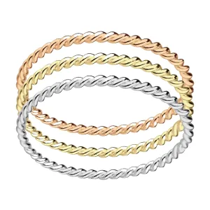 Trio of Braided Rope Stacking Rings | Set of 3 Mixed Metal 1mm Thin Stacking Twist Rings | Silver Gold & Rose Gold | Comfort Fit Sizes 3-12 (8.5)