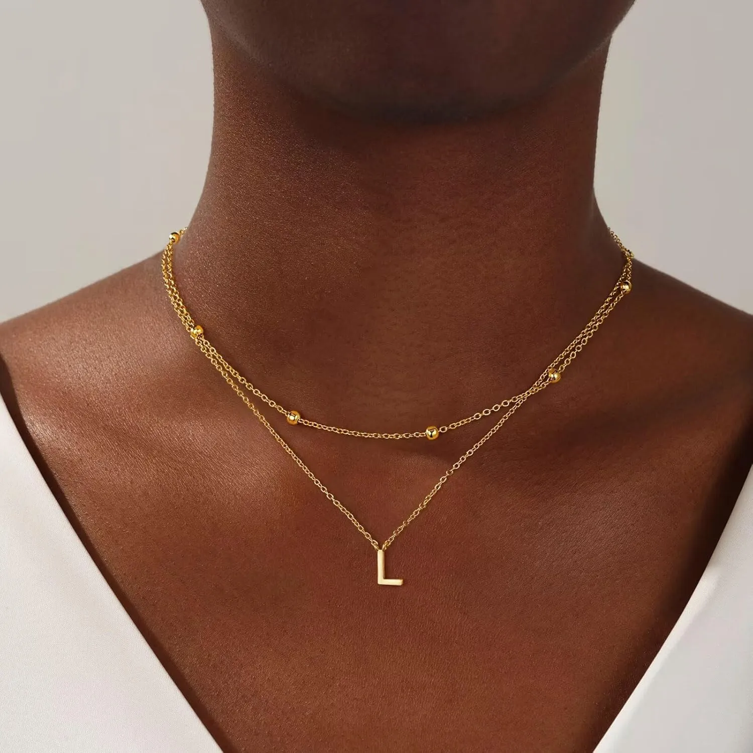 Turandoss Layered Gold Initial Necklaces for Women, 18K Gold Plated Letter A-Z Initial Pendant Necklaces Personalized 26 Alphabet Monogram Gold Initial Necklaces for Women Jewelry Gifts