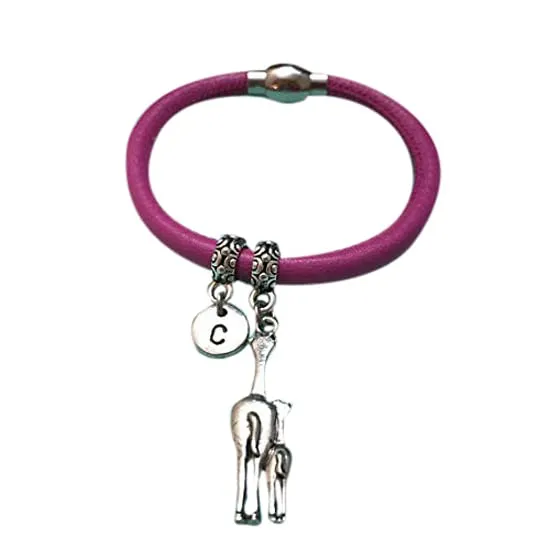 Two giraffes leather bracelet, two giraffes charm bracelet, leather bangle, charm bangle, personalized bracelet, initial, monogram