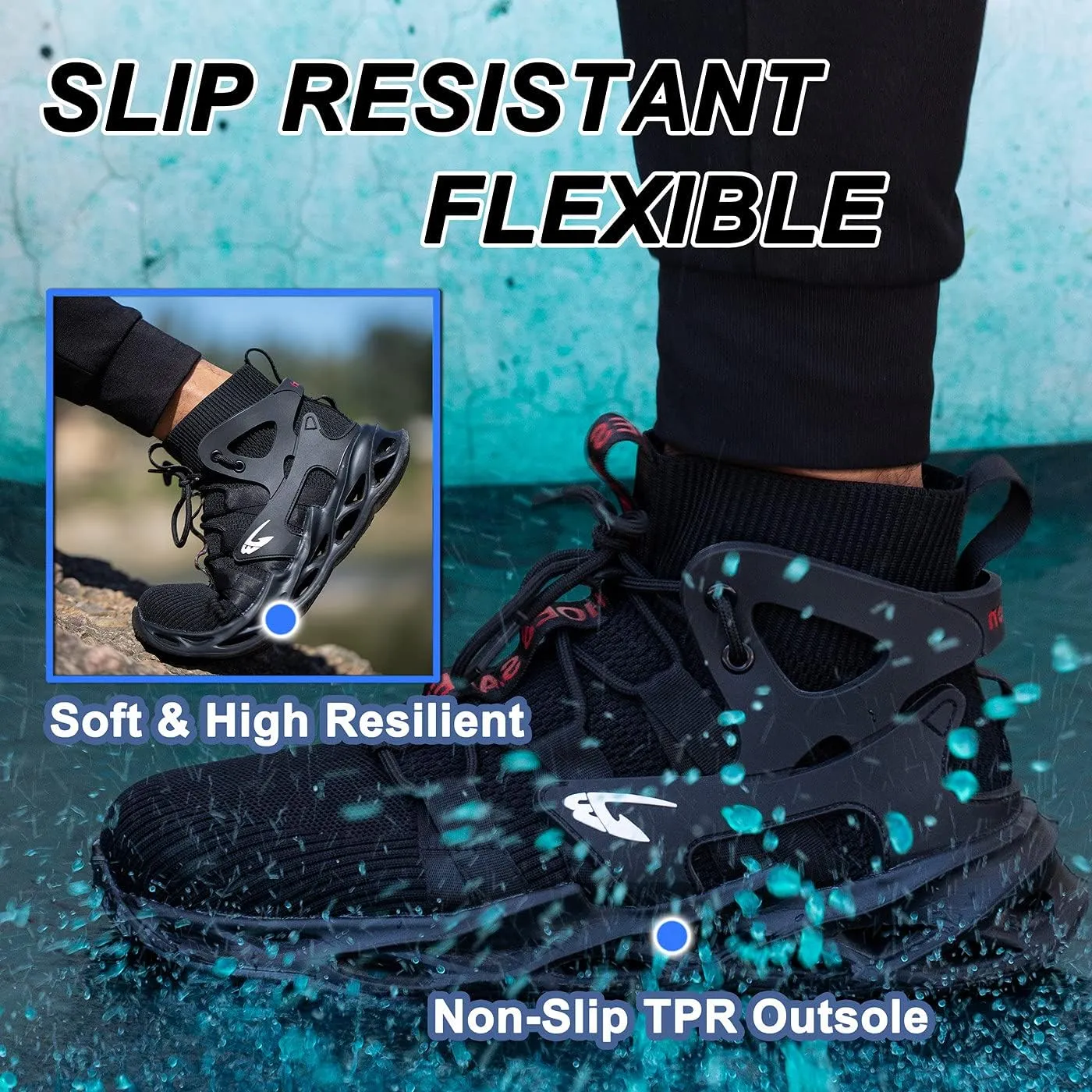 U-lite Breathable Knitted Safety Work Shoes for Men Women, Soft Non-Slip Anti-Smash Puncture-Proof Indestructible Industrial Construction Sneakers