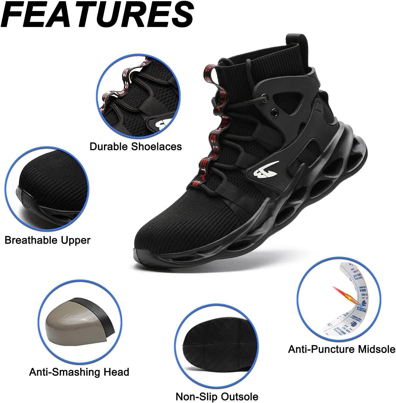 U-lite Breathable Knitted Safety Work Shoes for Men Women, Soft Non-Slip Anti-Smash Puncture-Proof Indestructible Industrial Construction Sneakers