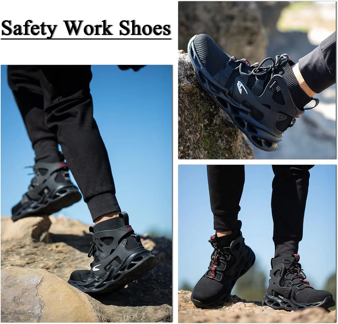 U-lite Breathable Knitted Safety Work Shoes for Men Women, Soft Non-Slip Anti-Smash Puncture-Proof Indestructible Industrial Construction Sneakers