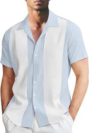 Vintage Bowling Shirt Funny Striped Short Sleeve Vintage Hawaiian Shirt Vacation Holiday Loose Casual Linen Shirts for Men Linen Shirts for Men 1950s Funny Beach Shirts Casual Guayabera Vacation