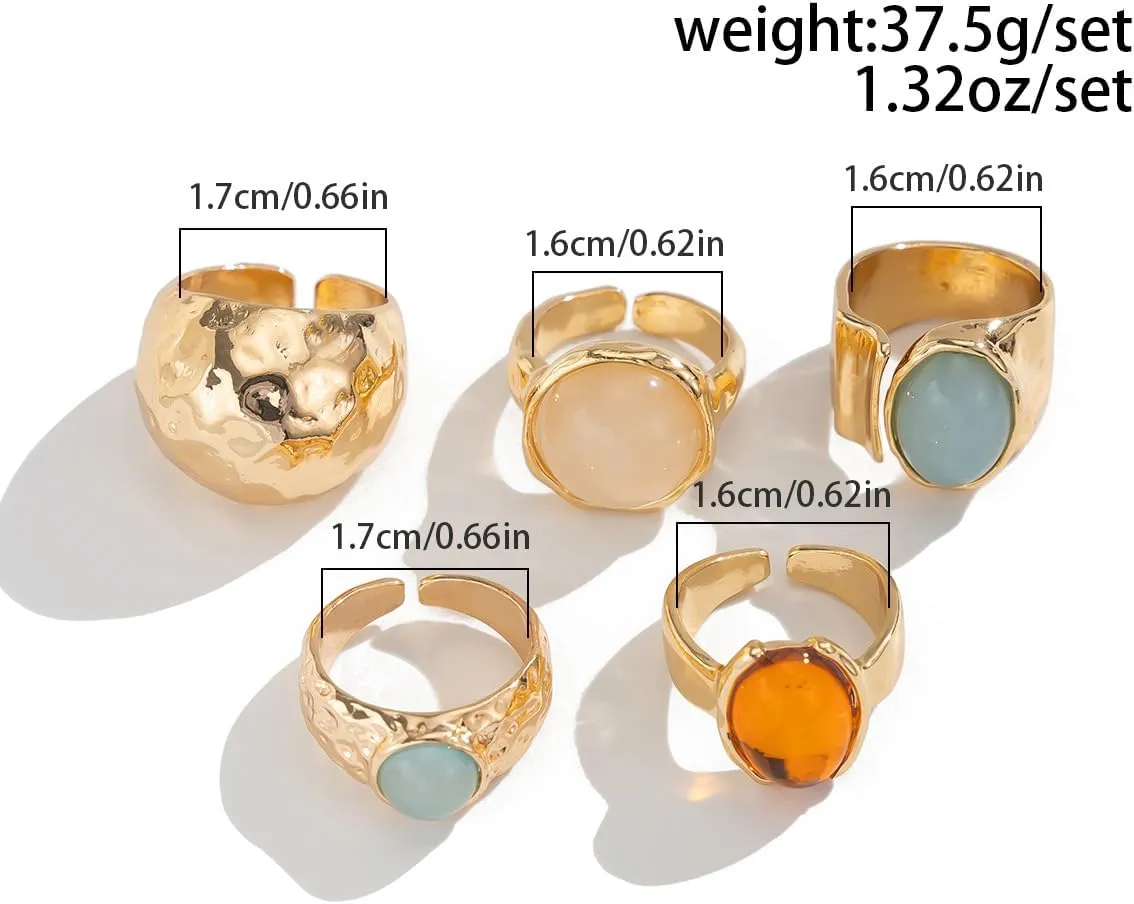 Vintage Chunky Open Rings Set Gold Punk Jewelry for Women Adjustable Open Geometric Knuckle Rings Set with Dome Edgy Fashion Body Festival Rave Accessories