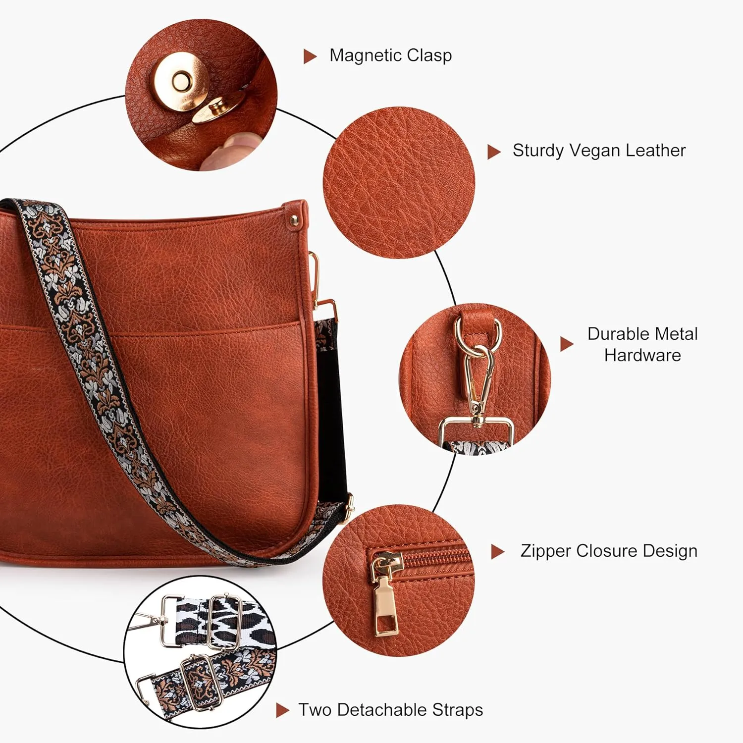 Viva Terry Vegan Leather Crossbody Fashion Shoulder Bag Purse with Adjustable Strap