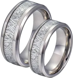 Wedding Ring Band Sets for Him and Her, Couple Rings Set Promise Rings Stainless Steel Comfort Fit 8mm Silver Ring Inlay Silver Metal