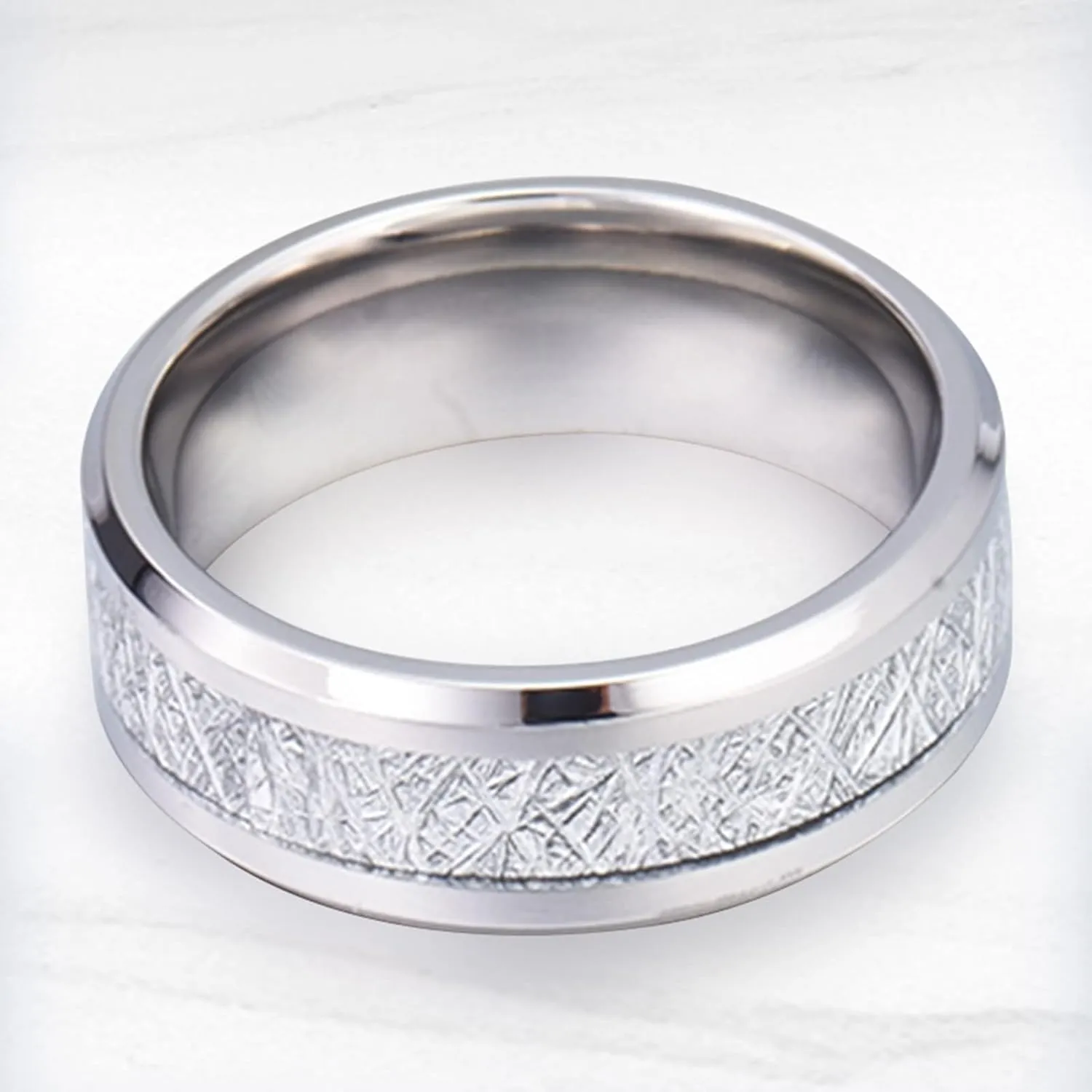 Wedding Ring Band Sets for Him and Her, Couple Rings Set Promise Rings Stainless Steel Comfort Fit 8mm Silver Ring Inlay Silver Metal