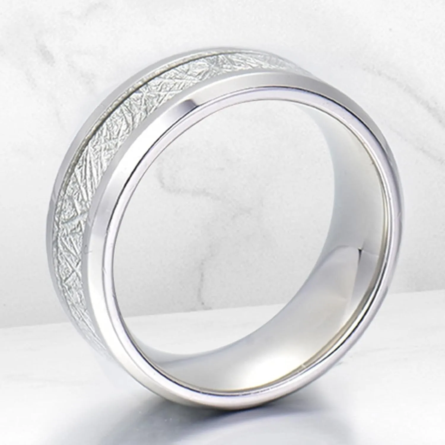 Wedding Ring Band Sets for Him and Her, Couple Rings Set Promise Rings Stainless Steel Comfort Fit 8mm Silver Ring Inlay Silver Metal