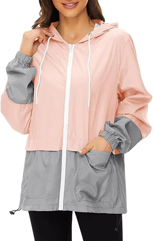 Windbreaker Jackets Womens Lightweight Outdoor Waterproof Hooded Rain Coats Hiking UPF50  Sun Jackets