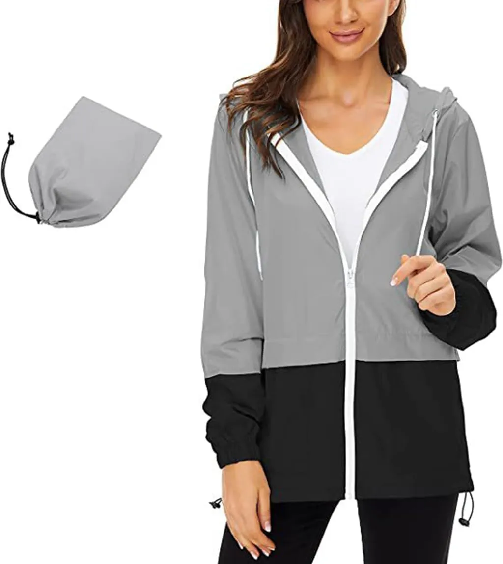 Windbreaker Jackets Womens Lightweight Outdoor Waterproof Hooded Rain Coats Hiking UPF50  Sun Jackets