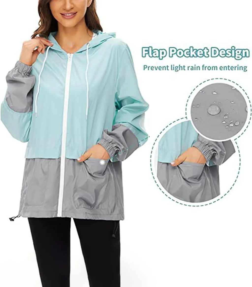 Windbreaker Jackets Womens Lightweight Outdoor Waterproof Hooded Rain Coats Hiking UPF50  Sun Jackets