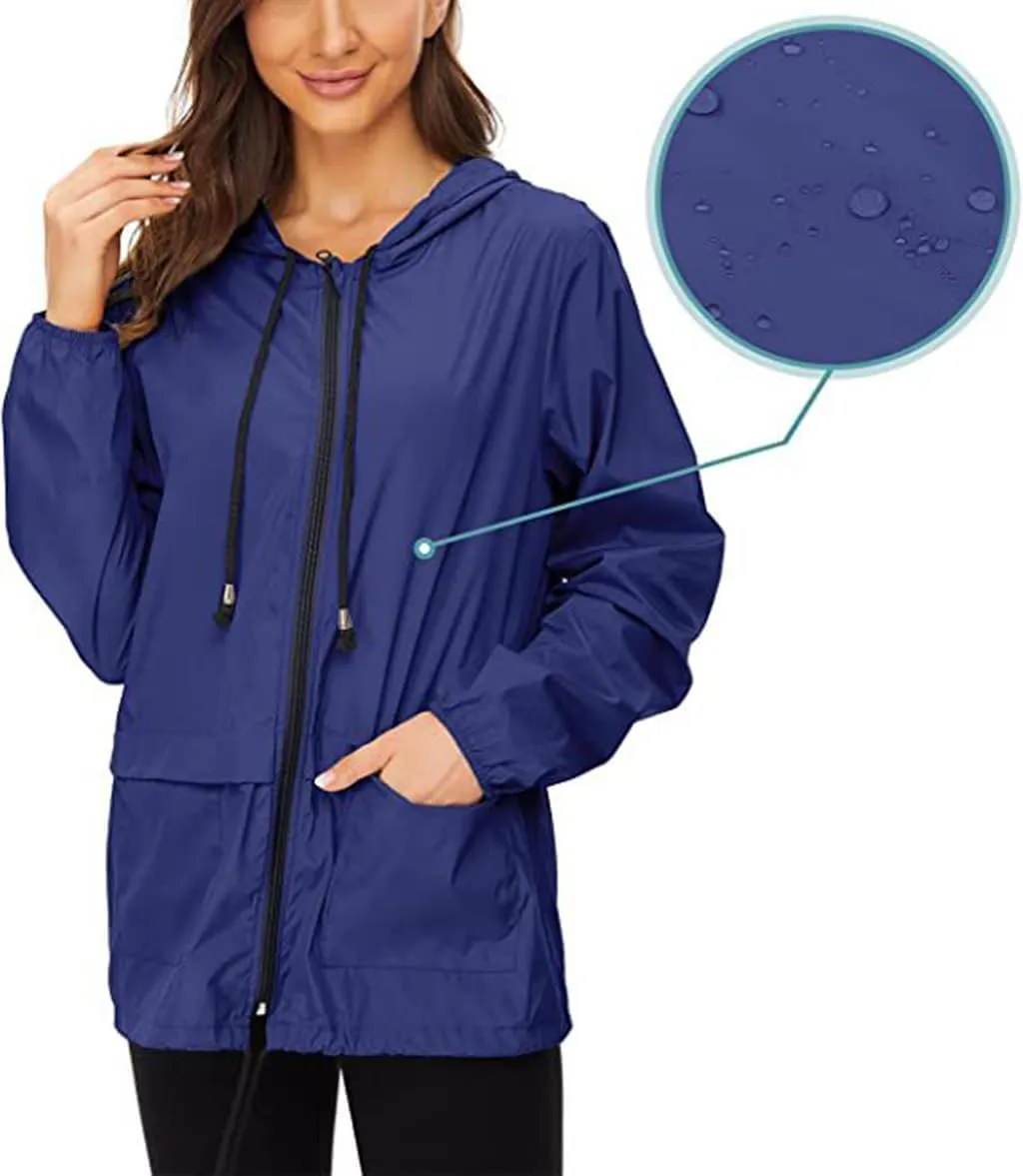 Windbreaker Jackets Womens Lightweight Outdoor Waterproof Hooded Rain Coats Hiking UPF50  Sun Jackets
