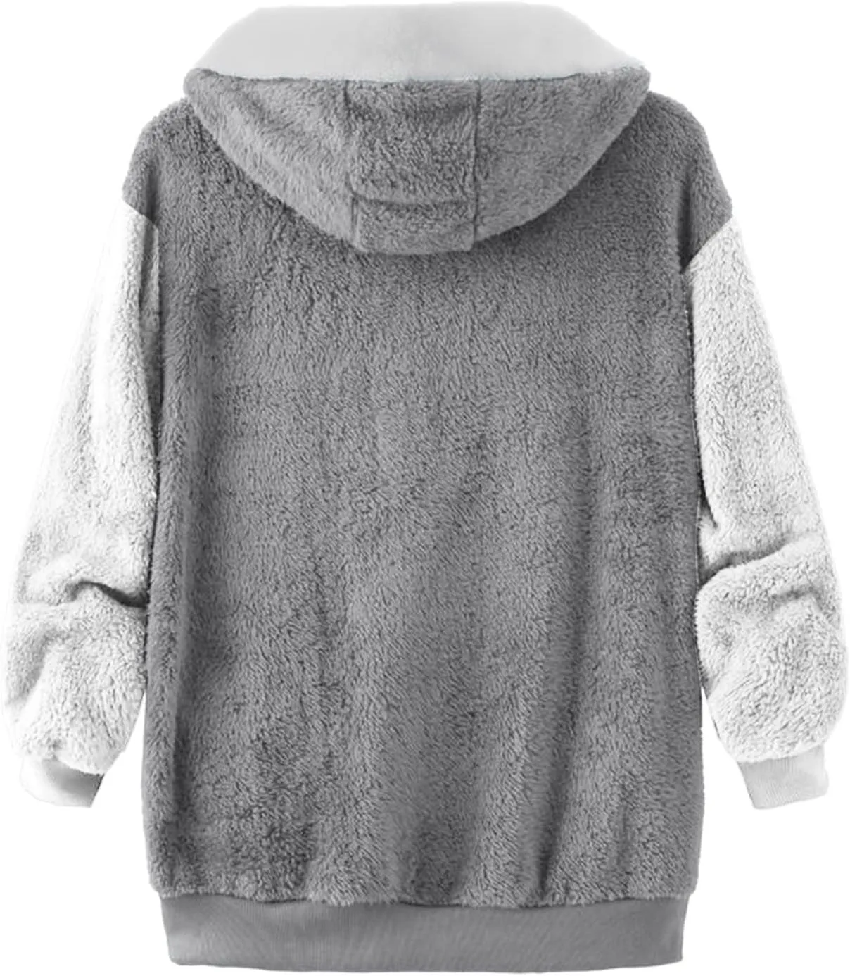 Winter Coat For Women Fuzzy Fleece Jacket Hooded Color Block Thermal Coat Oversized Fluffy Sherpa Outerwear Sweater