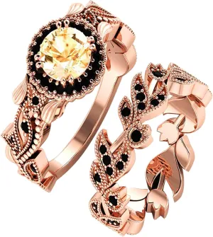Women Anniversary Rings CZ Simulated Diamond Exquisite Ring Vintage Flowers Elegant Rings (Rose Gold, 7)