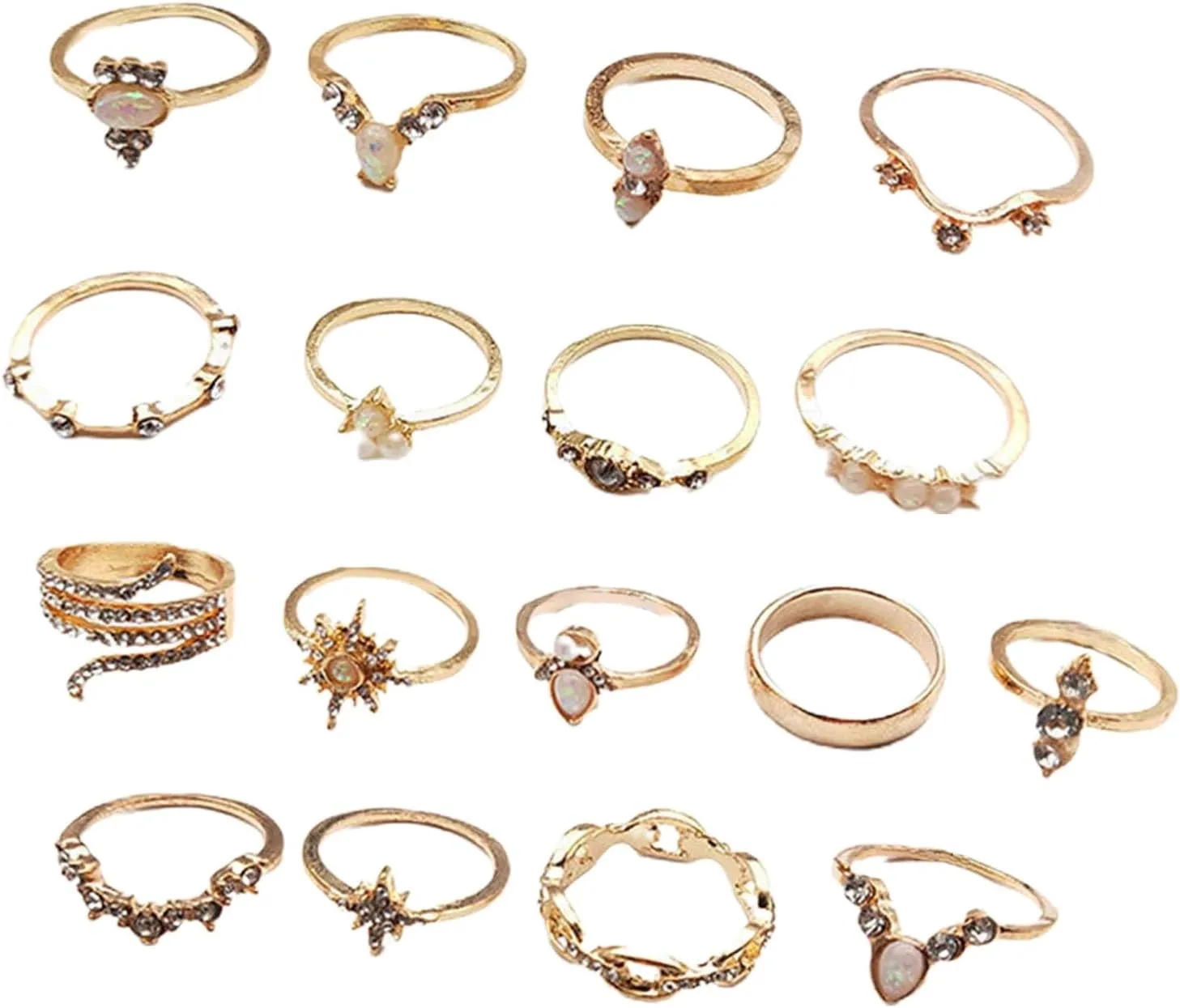 Women Fashion Ring Jewelry Wedding Rings,17Pcs Stackable Knuckle Rings Geometric Rhinestone Women Vintage Sparkling Finger Rings Jewelry Accessories